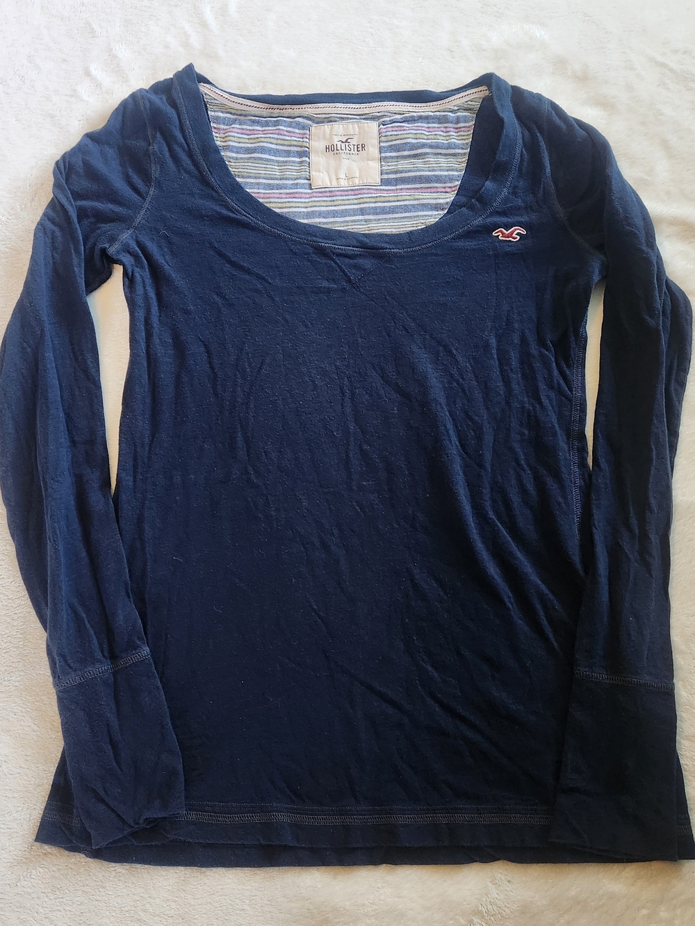 Vtg Hollister Y2K Long Sleeve Babydoll Top Scoop Neck Bella Swan Blue Size L